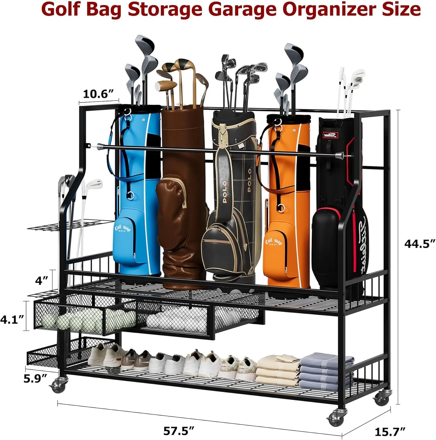 Sports Equipment Bag With Wheels - Rak Penyimpanan Tas Golf Multifungsi Beroda
