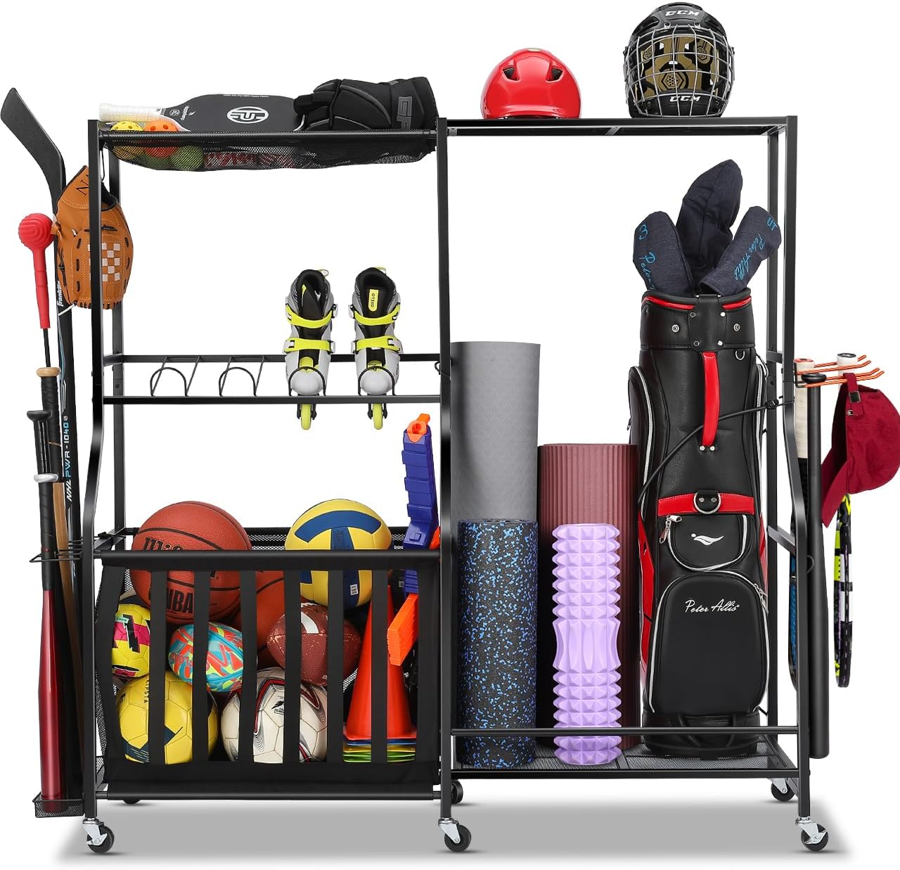 Sports Equipment Bag With Wheels - Organizer Peralatan Olahraga Garasi Dengan Roda,